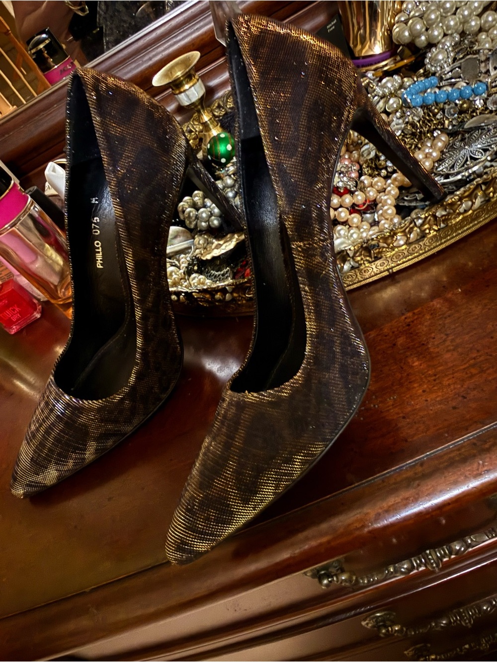 Donald J Pliner Pointed -Toe Women's Heels in Shimmering Brown Animal Print